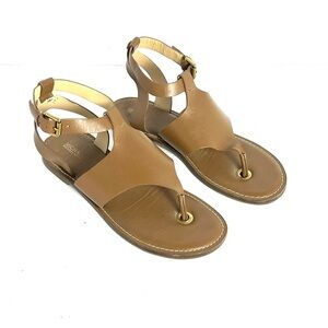 Michael Kors Archer Tan Leather Thong Strap Sandals Shoes Women Size 8.5